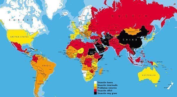 Anualmente la ONG Reporteros sin fronteras publica el mapa de la libertad de prensa en el mundo. 