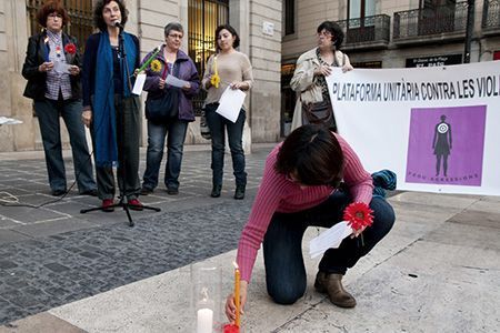 Acto de la plataforma Prou Agressions celebrado en Barcelona contra la violencia machista. 